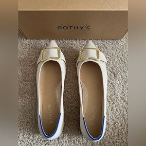 Rothy's The Emblem Point II (Cream Flats with Gold Buckle)